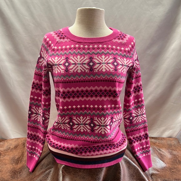 Tommy Hilfiger Pink Fair Isle Wool Blend Long Sleeve Crew Neck Pullover - Picture 1 of 14